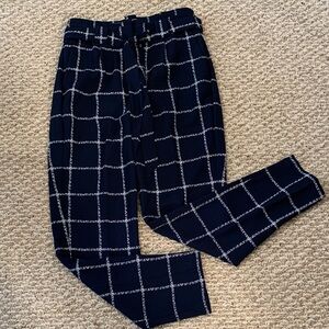 Express Navy and White Checkered High Rise Ankle Pant.